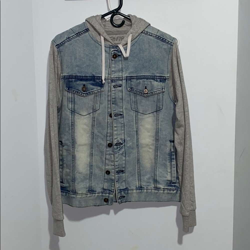 Jean jacket/grey hoodie
